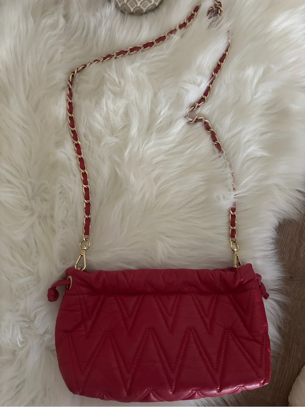 Valentino By Mario Valentino Quilted Red Crossbody with Gold Chain